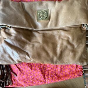 Tory Burch Louisa Fold-Over Leather Shoulder Bag – Tan